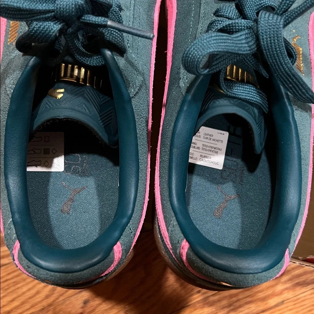 Puma Teal Suede Sneakers with Pink Formstrip and Gum Sole - Picture 5 of 7